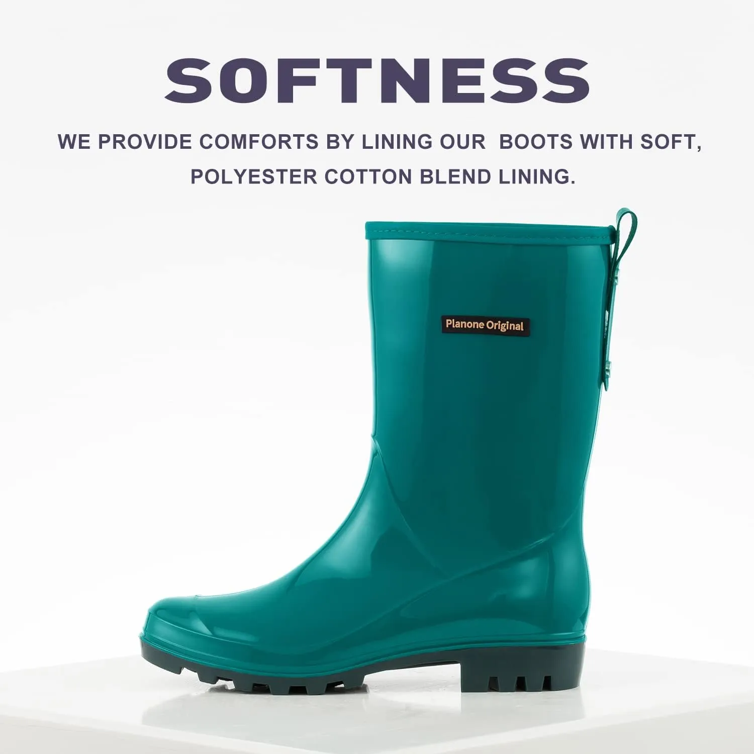 planone Mid Calf Waterproof Rain Boots For Women Anti-Slipping Garden Shoes Comfortable Insoles Stylish Light Rain Shoes Outdoor Work Shoes