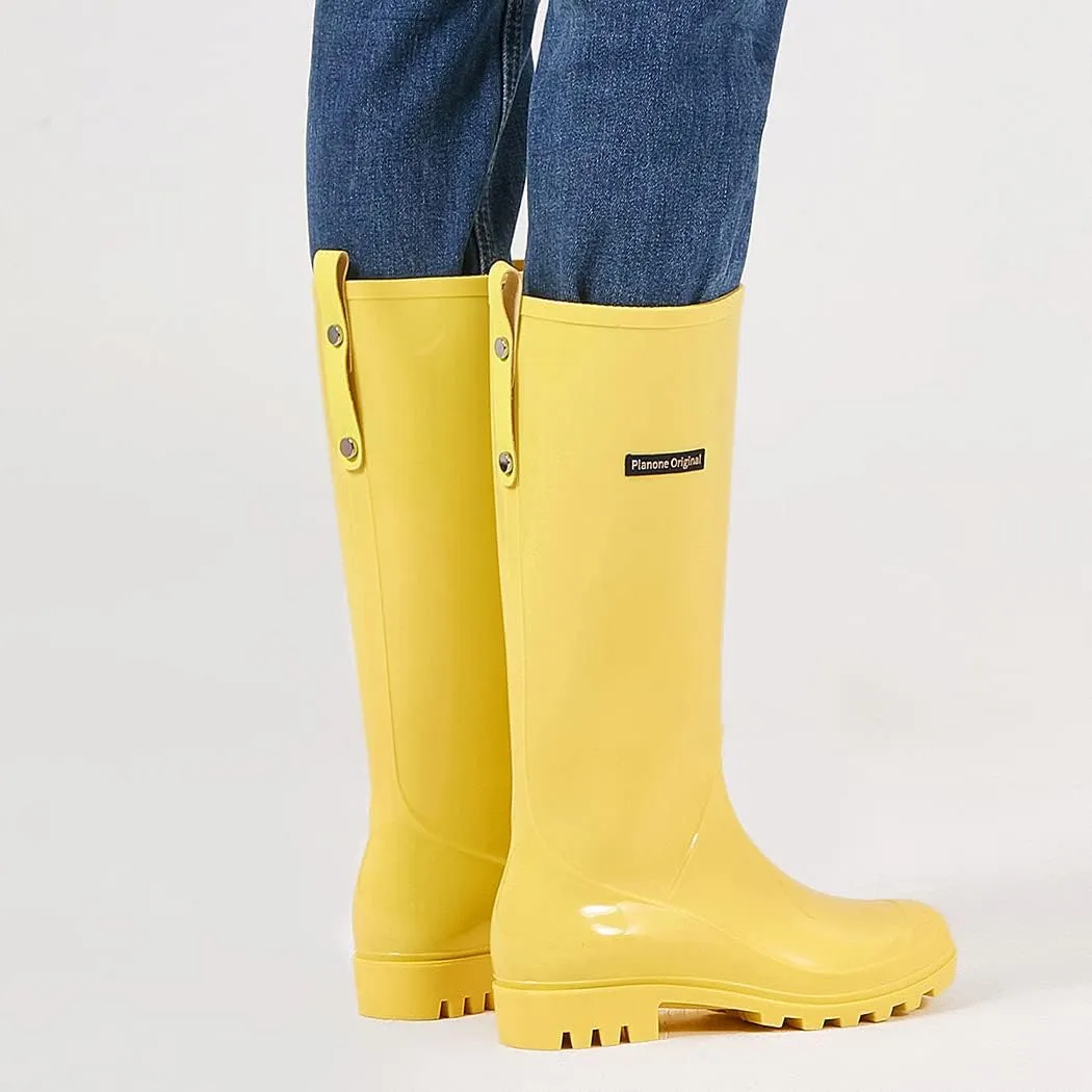 planone Tall Rain Boots Women Fashion Waterproof Boots for Women Light Outdoor Garden Shoes Muck Boots for Ladies Non Slip Work Shoes Rubber Boots with Premium Comfort Insole