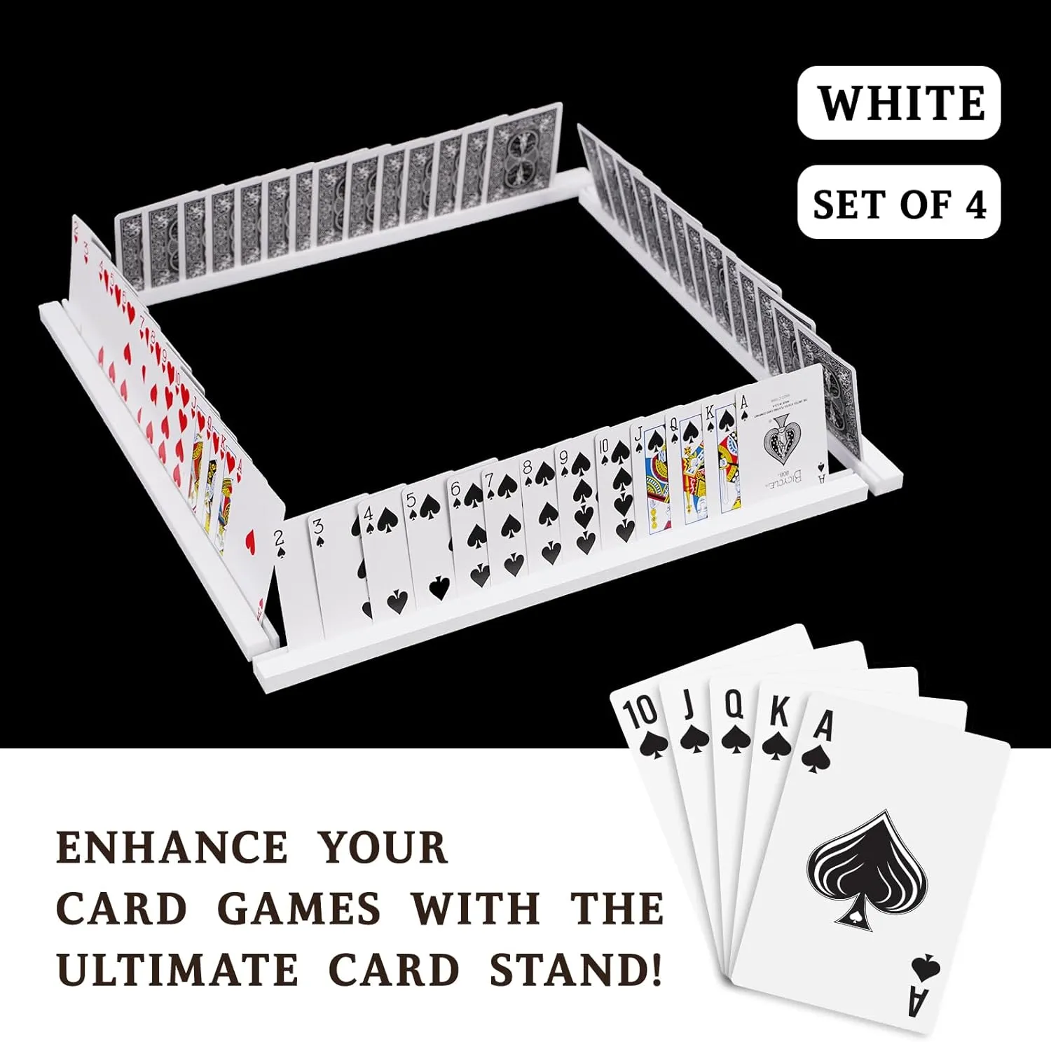 Playing Card Holder Stand 400mm White Acrylic Set for Playing Card Games, Trading Card or Other Card, Board Games (4 Pcs, White)
