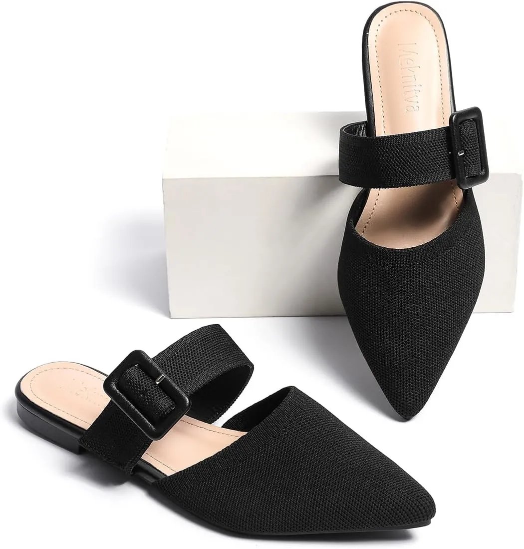 Pointed Toe Mules for Women Flats，Slip On Mules Backless，Wide Width Mules，Mule Slides Flats Sandals