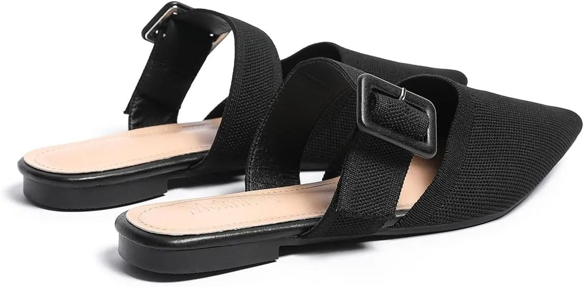 Pointed Toe Mules for Women Flats，Slip On Mules Backless，Wide Width Mules，Mule Slides Flats Sandals