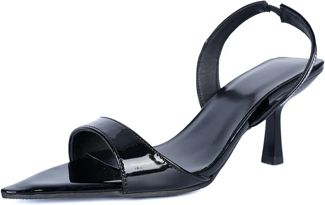 Pointed Toe Slingback Sandals, Metallic Crocodile Pattern, Kitten Heel