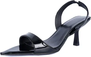 Pointed Toe Slingback Sandals, Metallic Crocodile Pattern, Kitten Heel