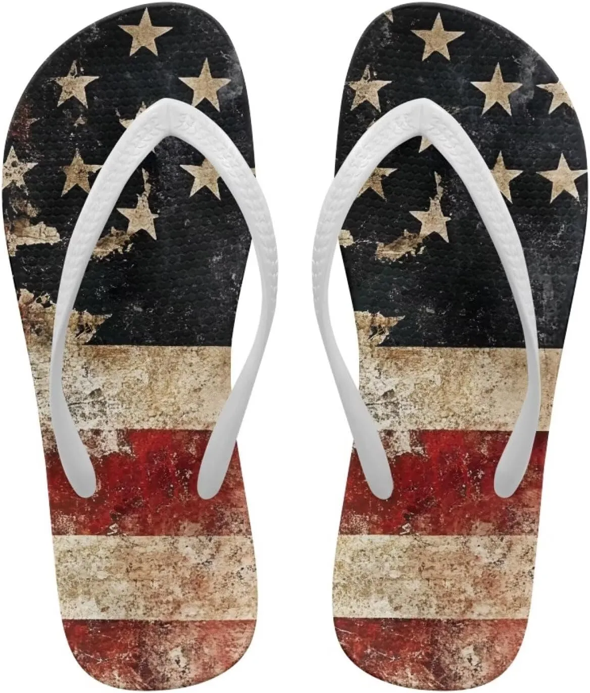 Print Thong Flip Flops for Women Comfortable Yoga Mat Non Slip Shower Shoes Super Lightweight for Summer Beach Vacation White Strap