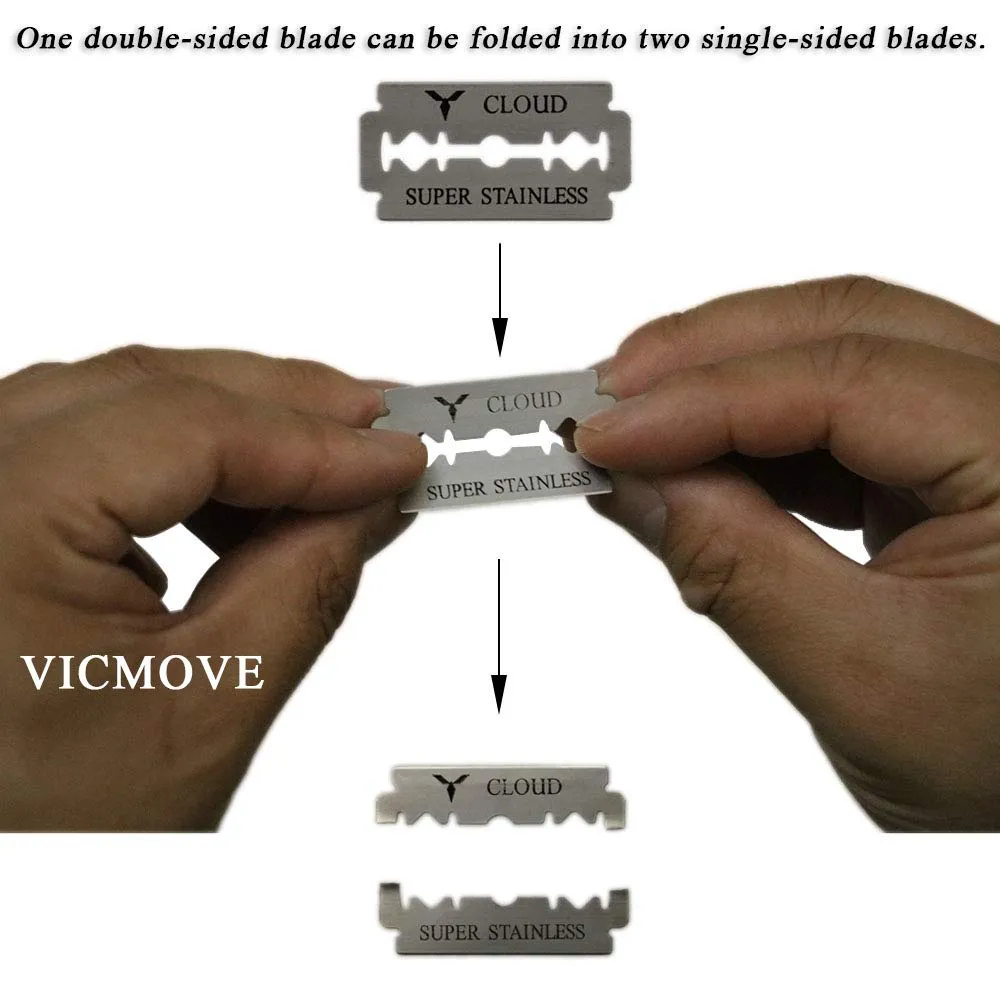 Professional Barber Straight Edge Razor Safety with 200-Pack Derby Blades - 100 Percent Stainless Steel - by VICMOVE (1 razor   200 blades)
