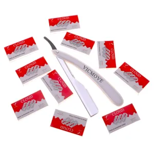 Professional Barber Straight Edge Razor Safety with 200-Pack Derby Blades - 100 Percent Stainless Steel - by VICMOVE (1 razor   200 blades)