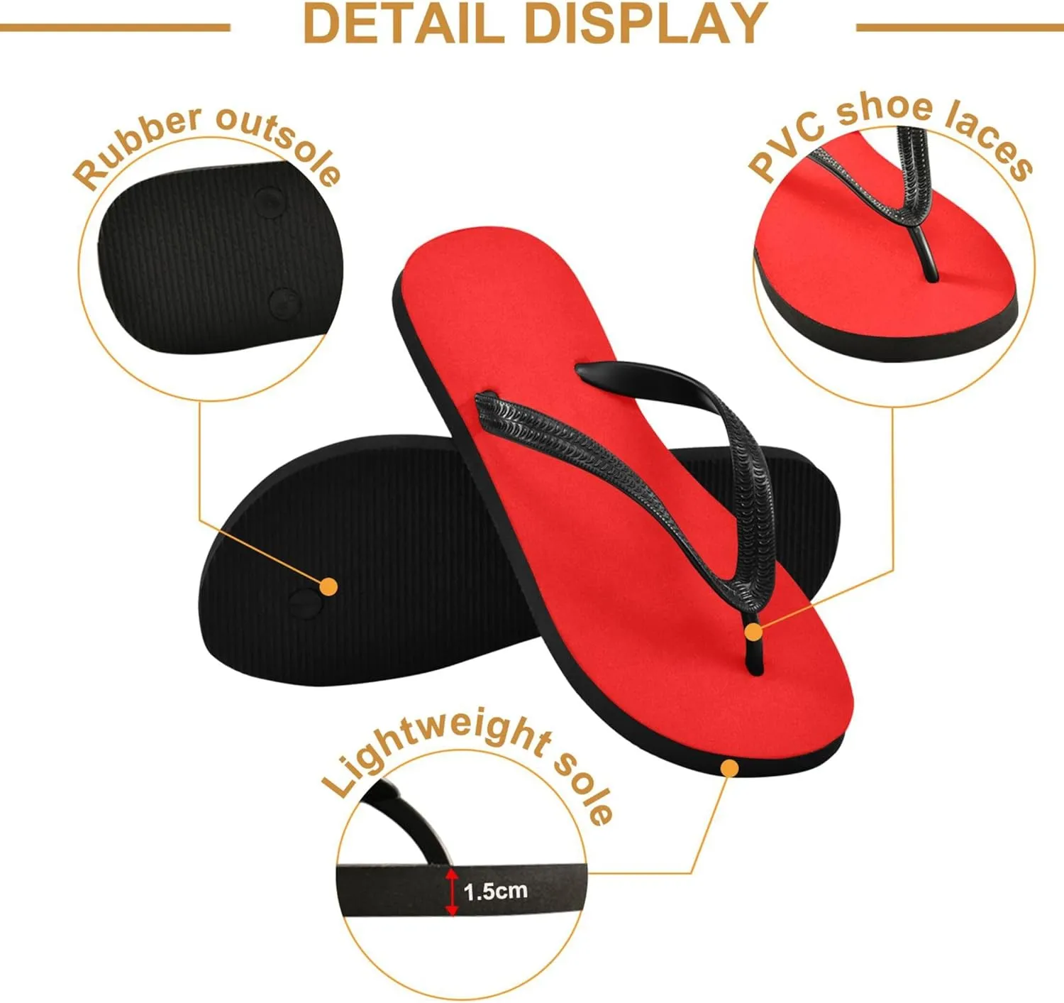 Red Flip Flops for Women/Men Sandals Home Slippers Hotel Spa Bedroom Travel Beach