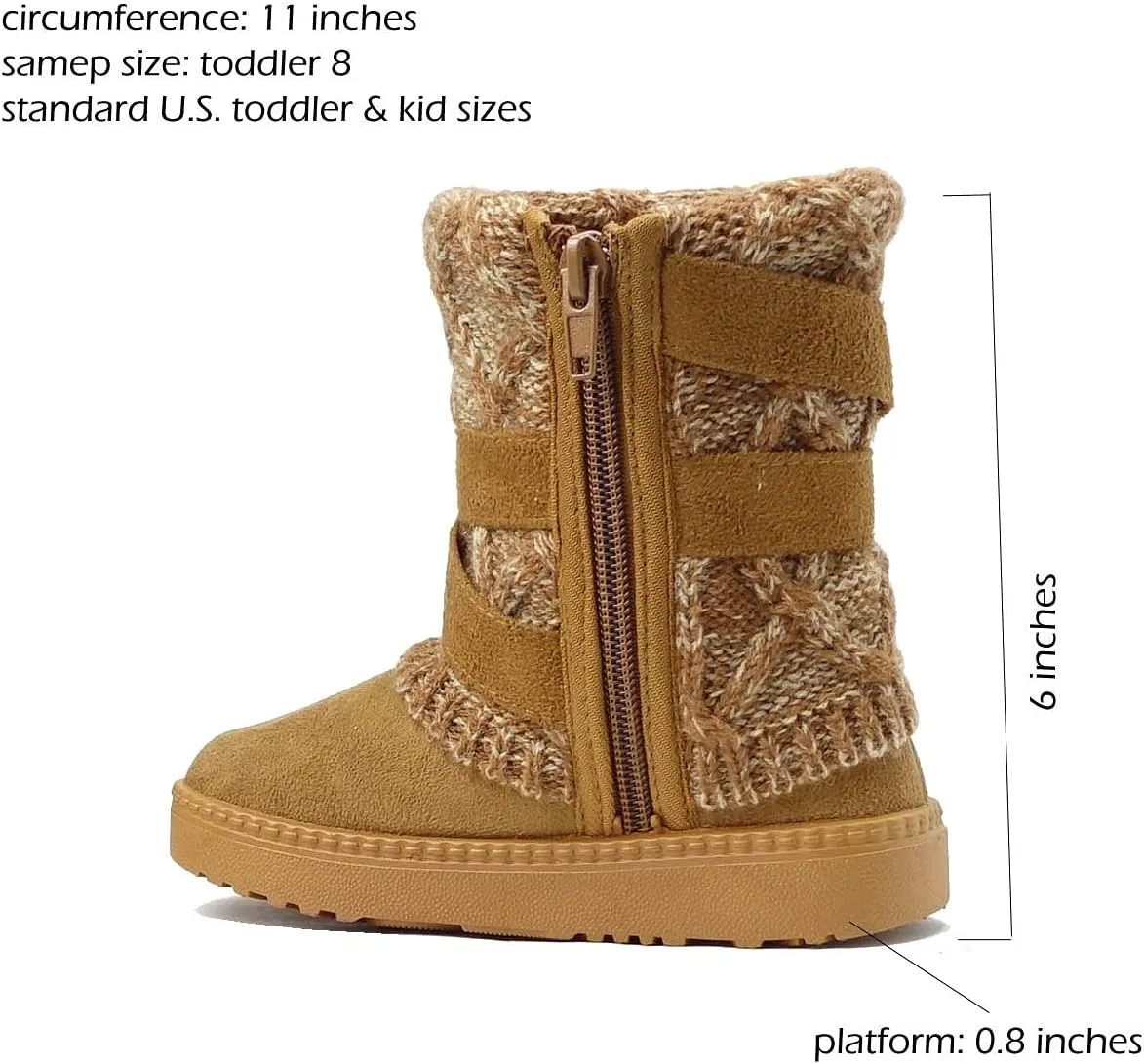 REDVOLUTION Kids Boots Toddler Girls Cute 2 Buttons || Rhinestone Faux Fur Suede Knitting Shoe