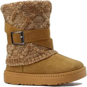 REDVOLUTION Kids Boots Toddler Girls Cute 2 Buttons || Rhinestone Faux Fur Suede Knitting Shoe