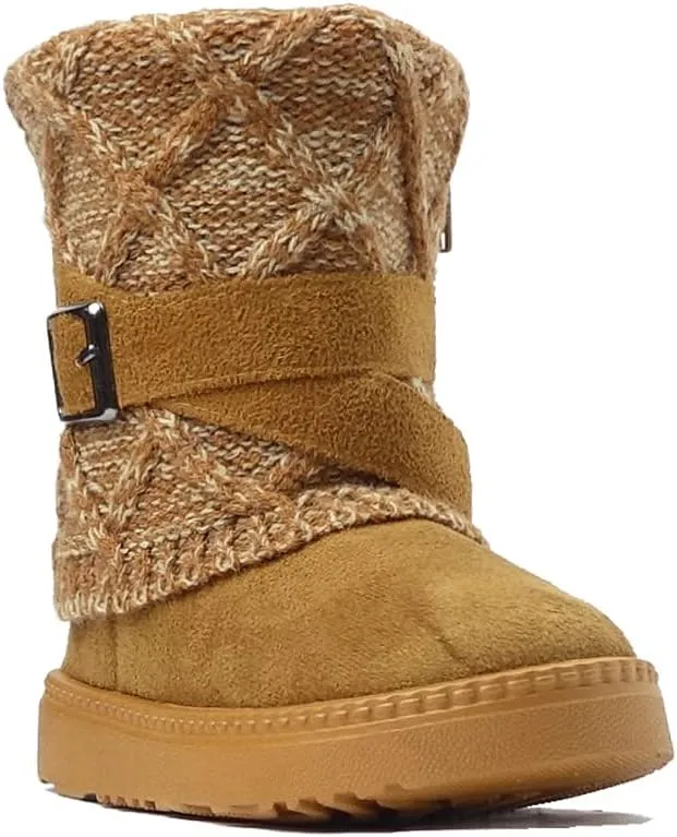 REDVOLUTION Kids Boots Toddler Girls Cute 2 Buttons || Rhinestone Faux Fur Suede Knitting Shoe