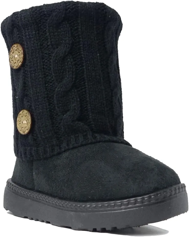 REDVOLUTION Kids Boots Toddler Girls Cute 2 Buttons || Rhinestone Faux Fur Suede Knitting Shoe