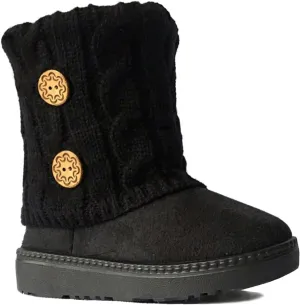 REDVOLUTION Kids Boots Toddler Girls Cute 2 Buttons || Rhinestone Faux Fur Suede Knitting Shoe