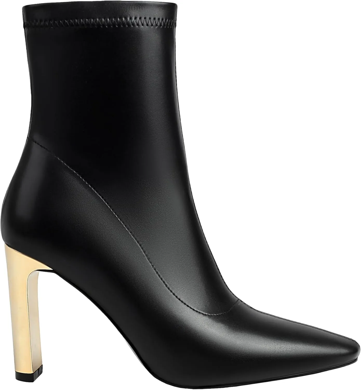 Reitoye Women's Ankle Boots Metallic Chunky Block Heel Square Toe Zipper Mid Calf Boots