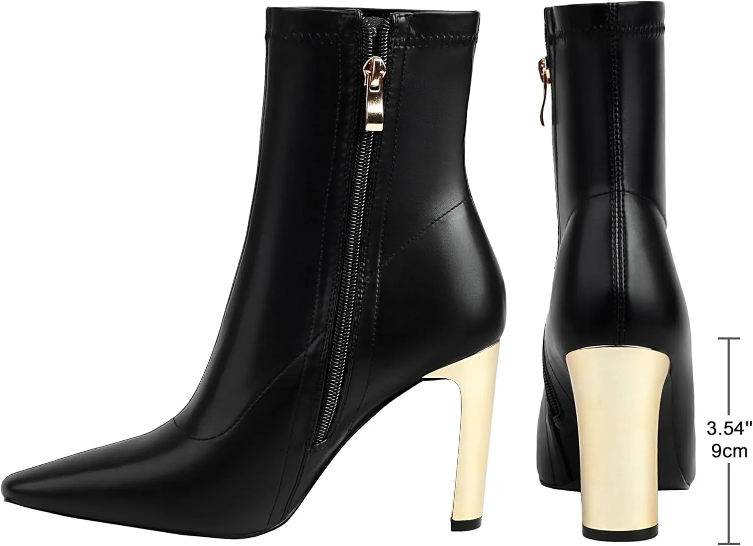 Reitoye Women's Ankle Boots Metallic Chunky Block Heel Square Toe Zipper Mid Calf Boots
