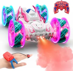 Remote Control Car Boys Toys: RC Cars 360°Flip 2.4Ghz Double Sided 4WD Transform Off Road for Rotating Hand & Remote Control Drift Stunt Cars Toy 6 7 8 9 10 11 12 Year Old Kids Girls (White)