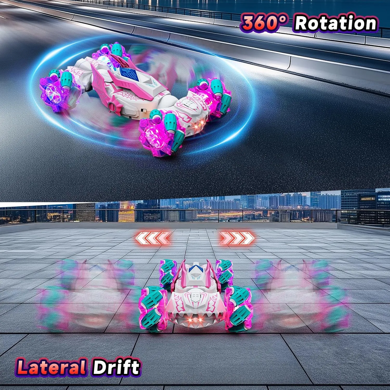 Remote Control Car Boys Toys: RC Cars 360°Flip 2.4Ghz Double Sided 4WD Transform Off Road for Rotating Hand & Remote Control Drift Stunt Cars Toy 6 7 8 9 10 11 12 Year Old Kids Girls (White)