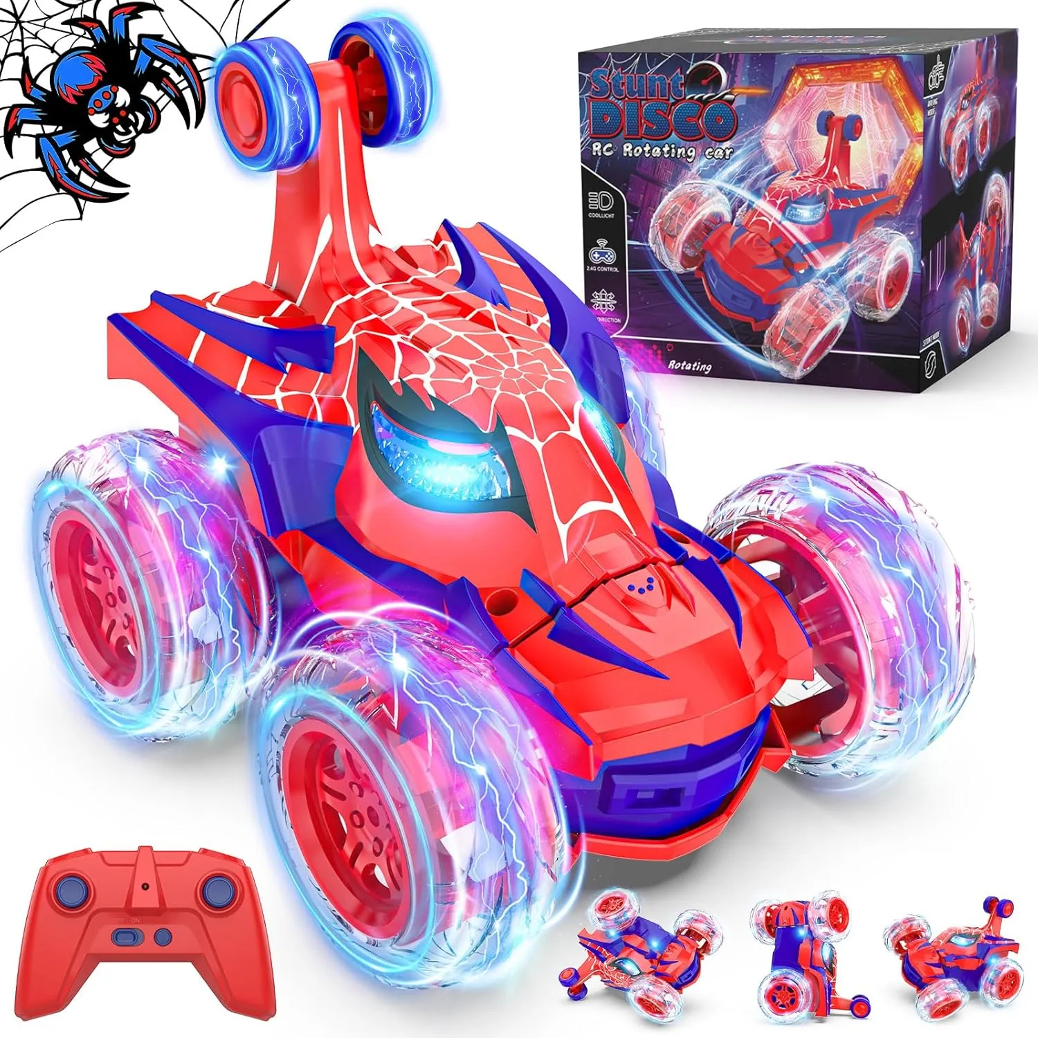 Remote Control Car Stunt RC Cars 360° Rotating with 2.4GHz Rechargeable Wheel Lights Toys Car Gift for Boys 3 4 5 6 7 8 9 10 11 12 (Red)