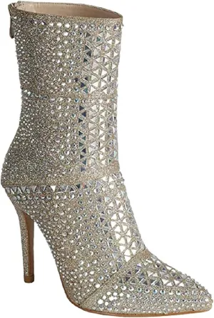 Rhinestone Studded Stiletto Bootie- Womens Crystal Ankle Fashion Boot
