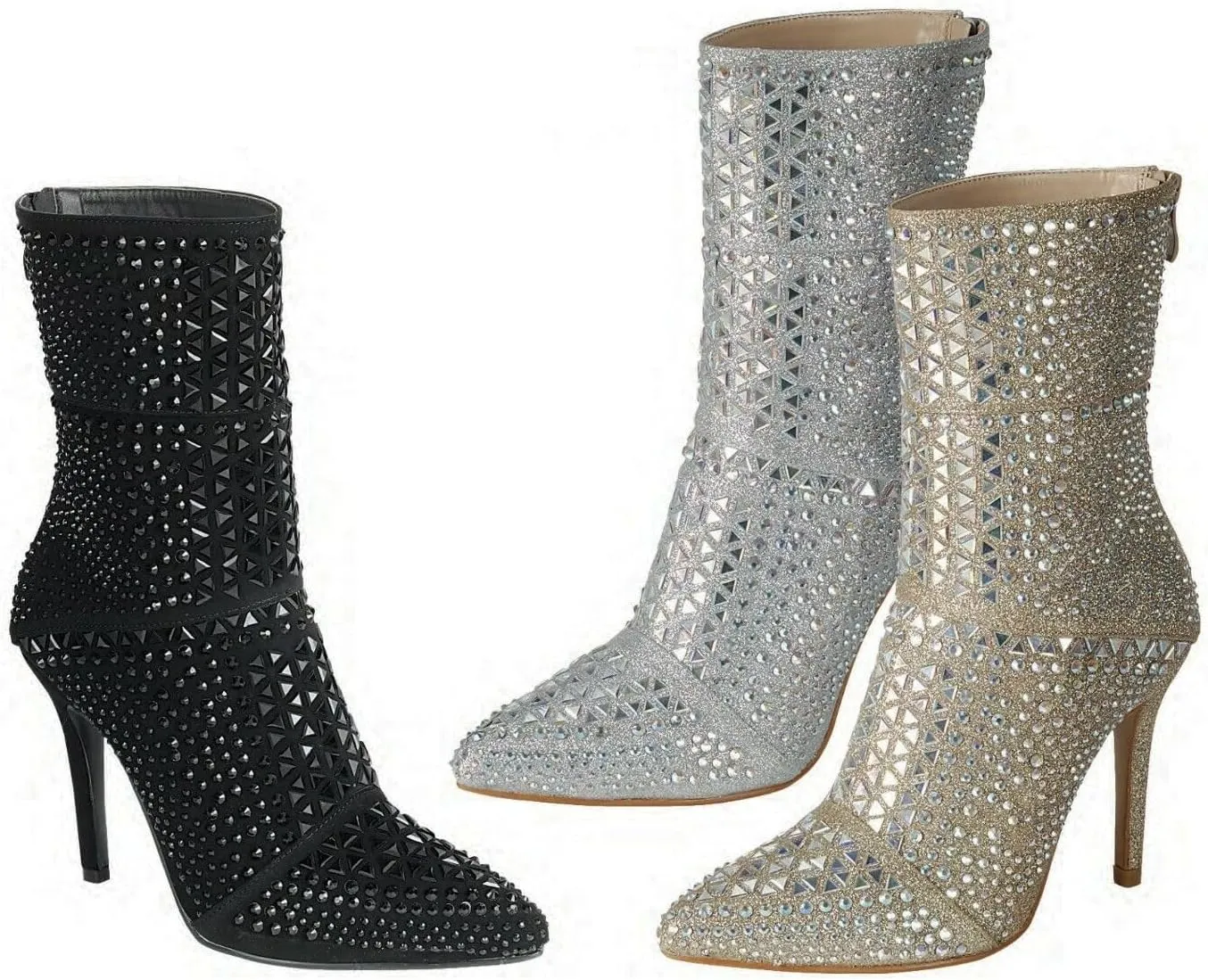 Rhinestone Studded Stiletto Bootie- Womens Crystal Ankle Fashion Boot