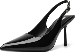 RIBONGZ Sexy Slingback Pumps Elegant Dressy Heels for Women Closed Toe Pointy High Heels Wedding Bride Prom Party Evening Shoes