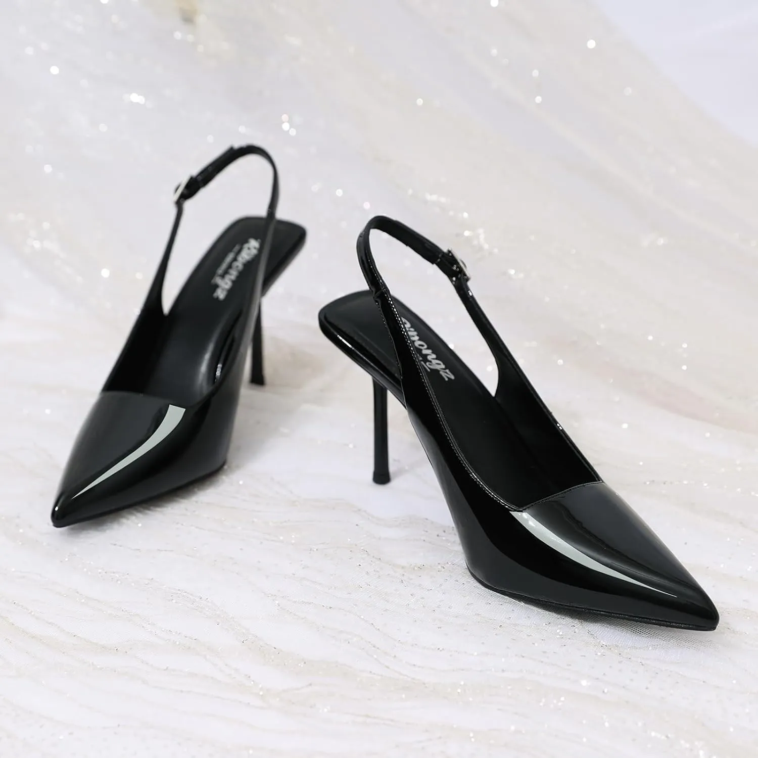 RIBONGZ Sexy Slingback Pumps Elegant Dressy Heels for Women Closed Toe Pointy High Heels Wedding Bride Prom Party Evening Shoes