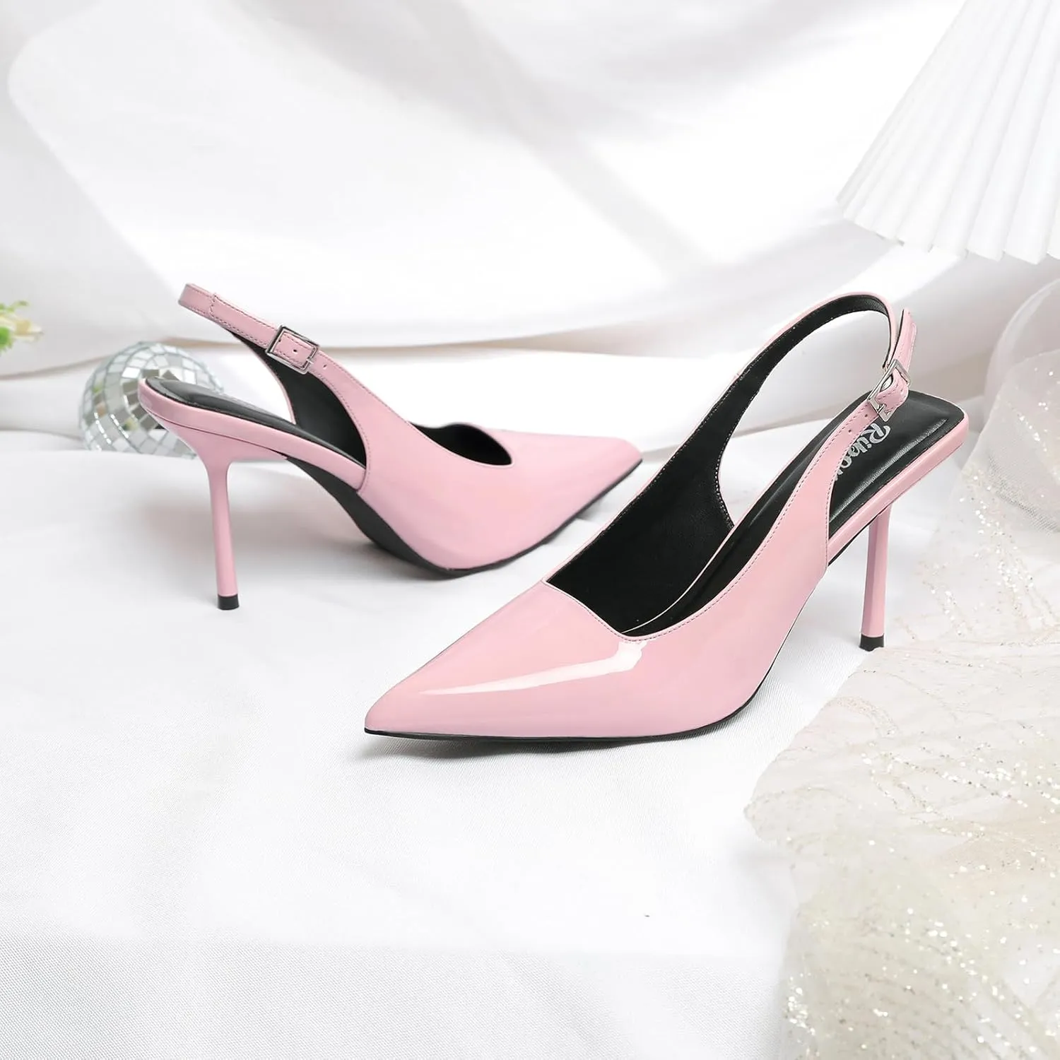 RIBONGZ Sexy Slingback Pumps Elegant Dressy Heels for Women Closed Toe Pointy High Heels Wedding Bride Prom Party Evening Shoes