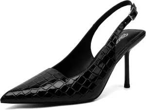 RIBONGZ Sexy Slingback Pumps Elegant Dressy Heels for Women Closed Toe Pointy High Heels Wedding Bride Prom Party Evening Shoes