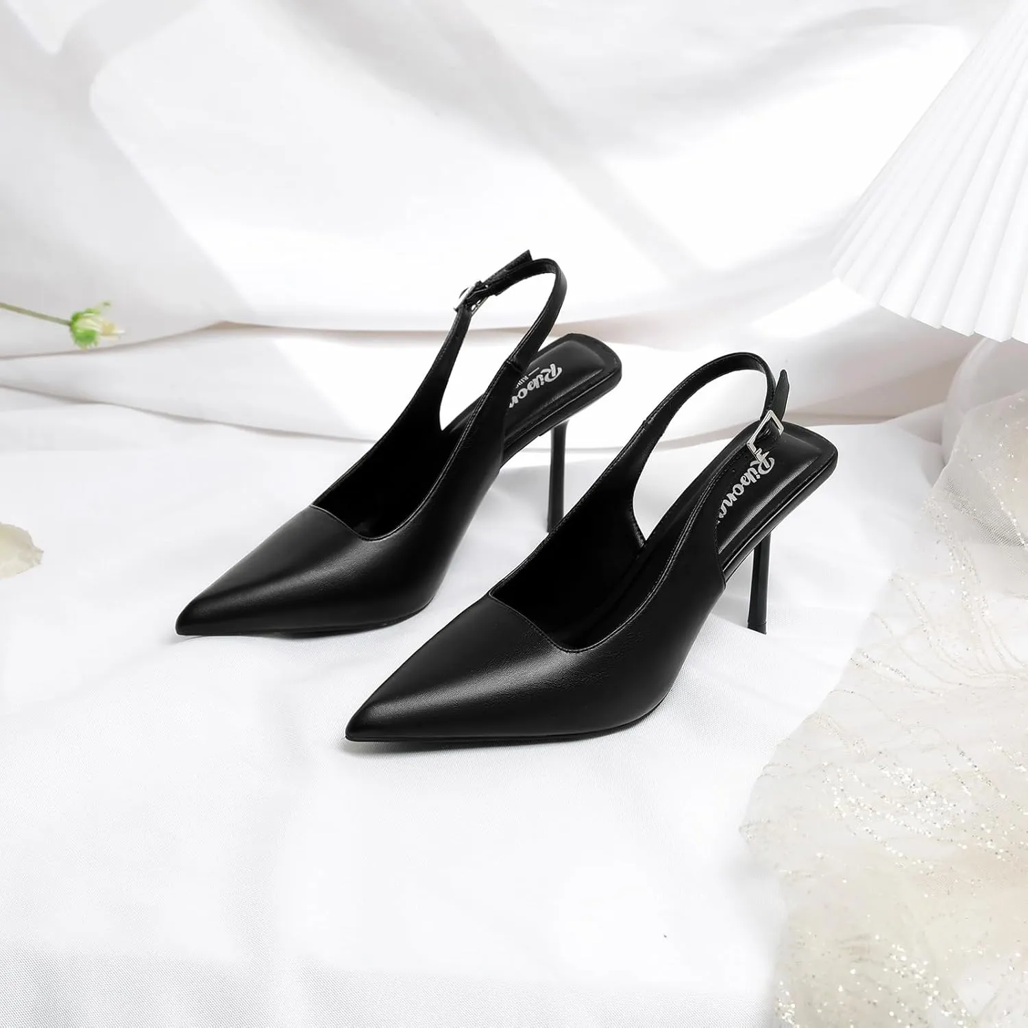 RIBONGZ Sexy Slingback Pumps Elegant Dressy Heels for Women Closed Toe Pointy High Heels Wedding Bride Prom Party Evening Shoes