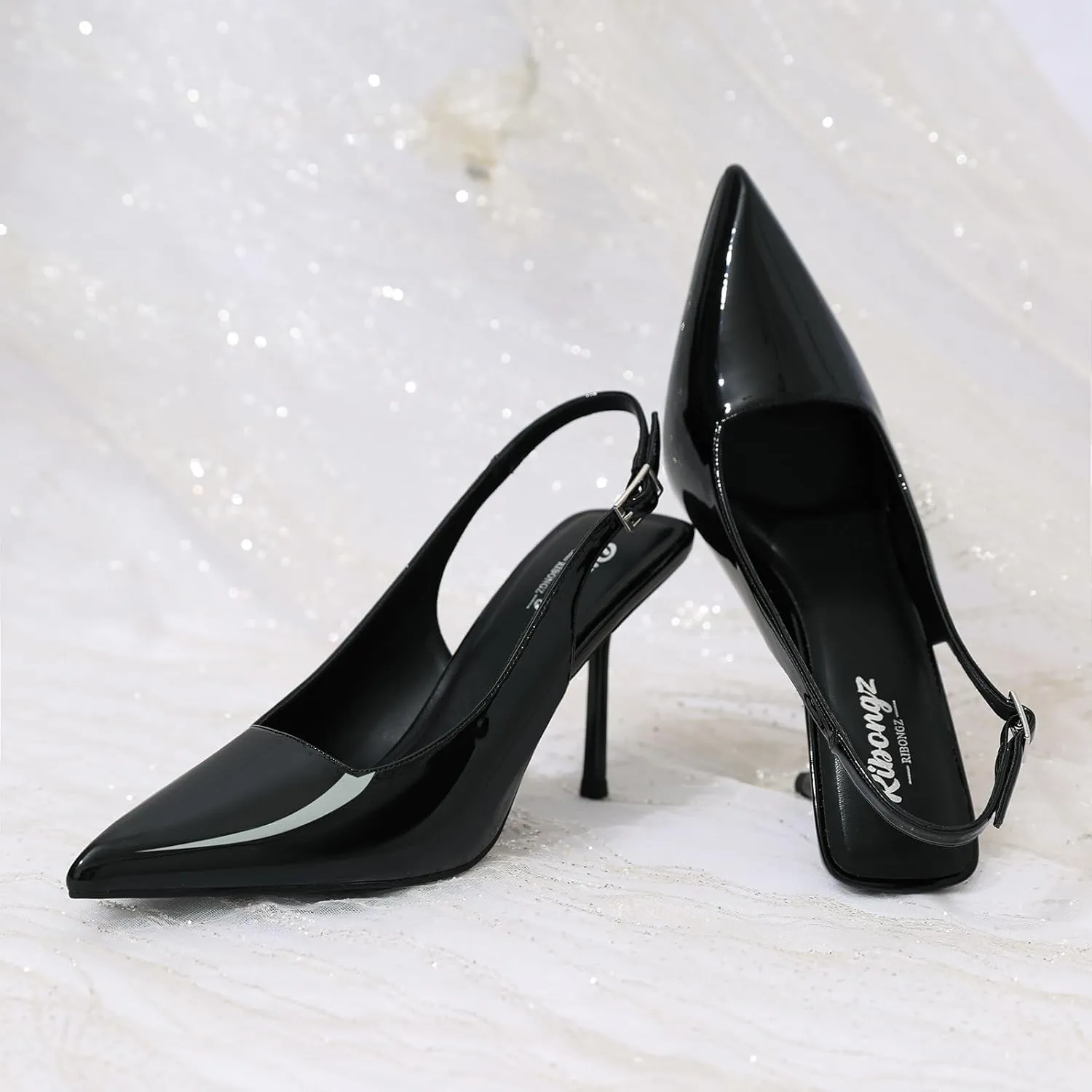 RIBONGZ Sexy Slingback Pumps Elegant Dressy Heels for Women Closed Toe Pointy High Heels Wedding Bride Prom Party Evening Shoes