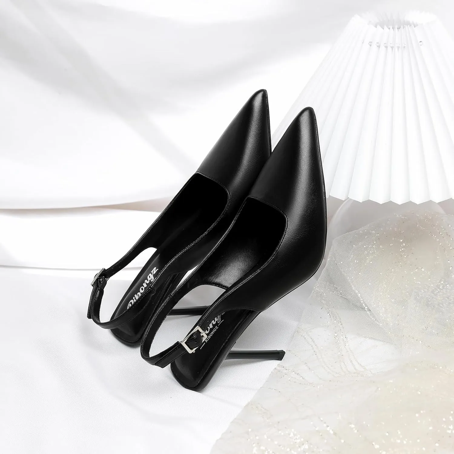 RIBONGZ Sexy Slingback Pumps Elegant Dressy Heels for Women Closed Toe Pointy High Heels Wedding Bride Prom Party Evening Shoes