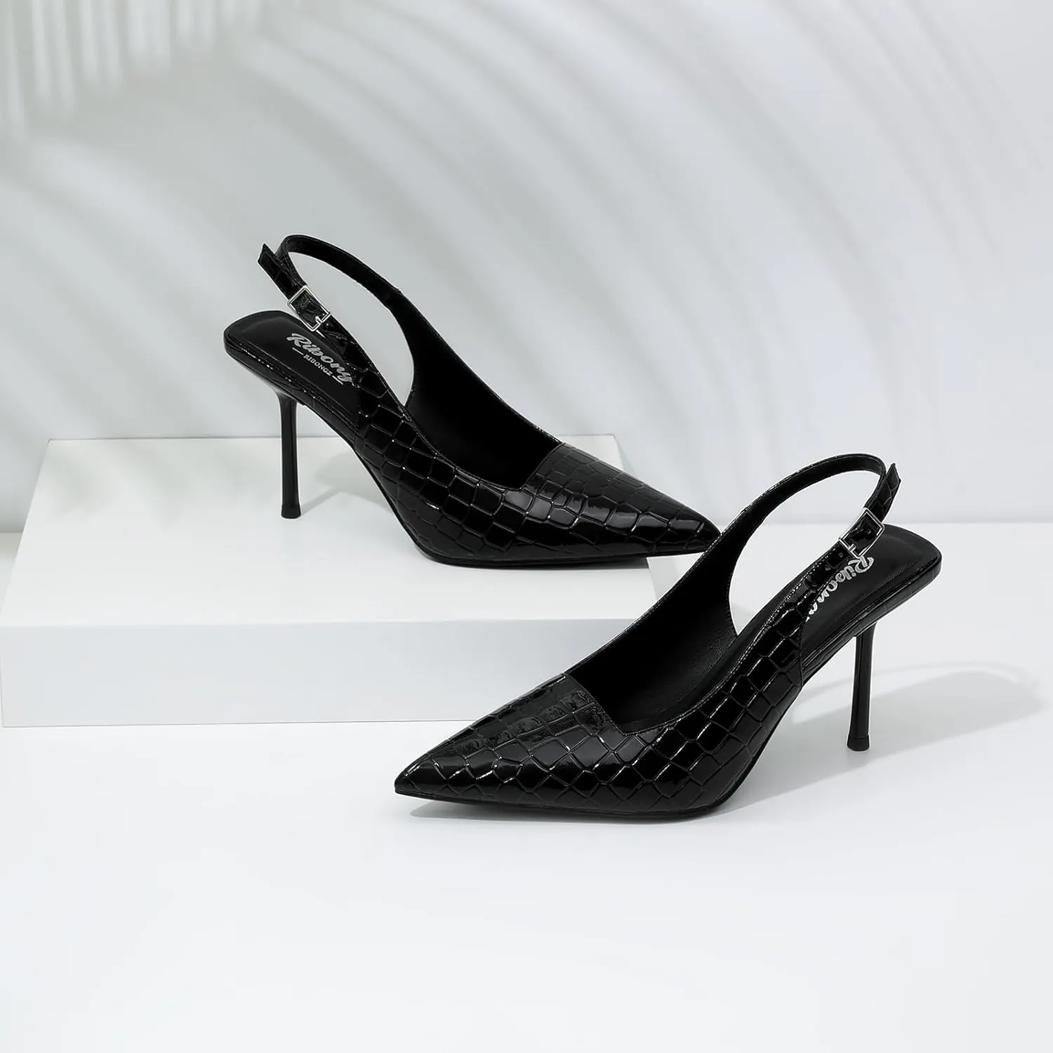RIBONGZ Sexy Slingback Pumps Elegant Dressy Heels for Women Closed Toe Pointy High Heels Wedding Bride Prom Party Evening Shoes