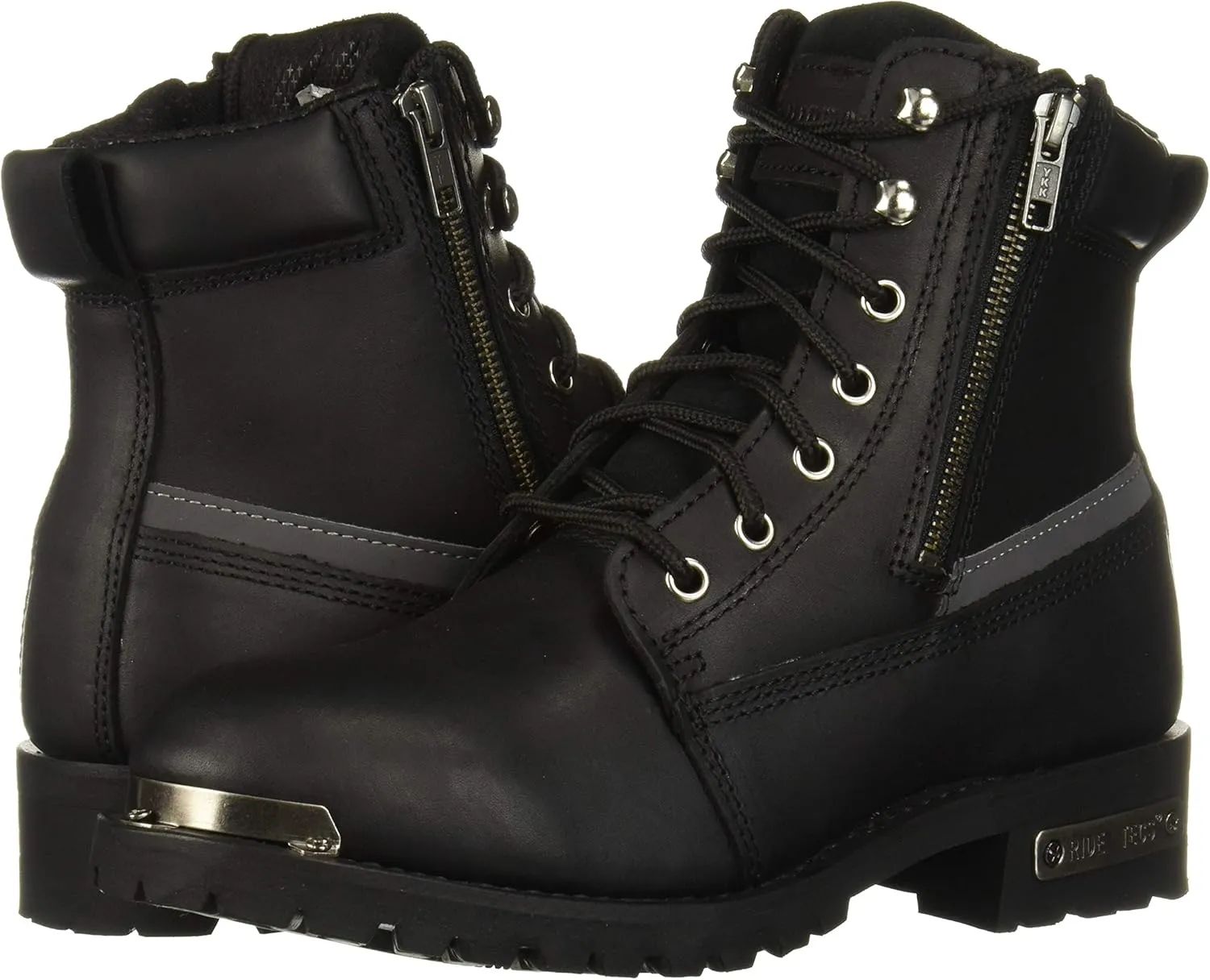 RIDETECS 6" Double Zipper Reflective Riding Boots for Men Full Grain Leather, Flexible Outsole Motorcycle Shoes