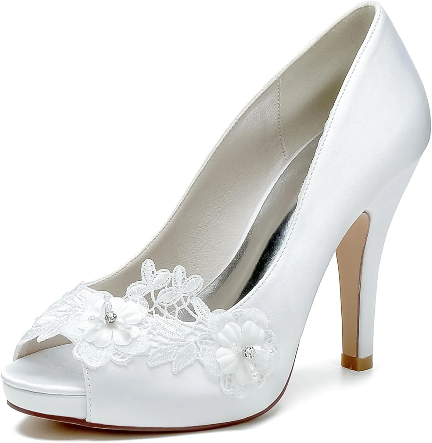 Roimaash Elegant Flower Wedding Pumps Platform Peep Toe Embroidery Lace