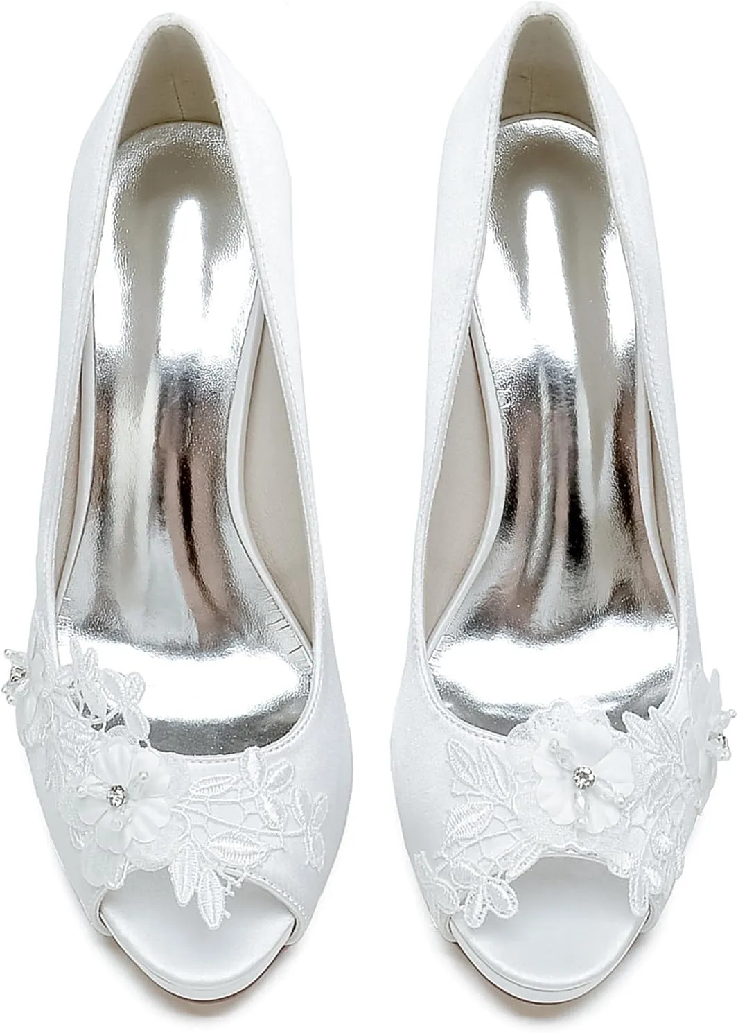 Roimaash Elegant Flower Wedding Pumps Platform Peep Toe Embroidery Lace