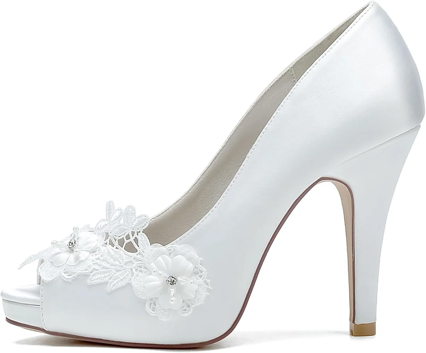 Roimaash Elegant Flower Wedding Pumps Platform Peep Toe Embroidery Lace