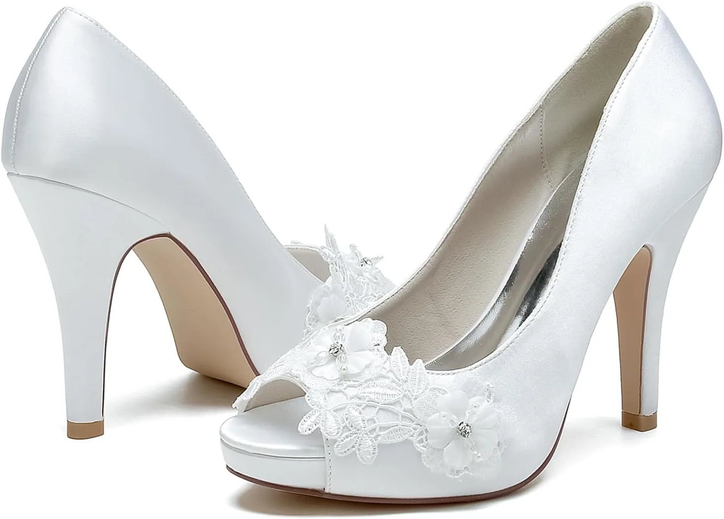 Roimaash Elegant Flower Wedding Pumps Platform Peep Toe Embroidery Lace