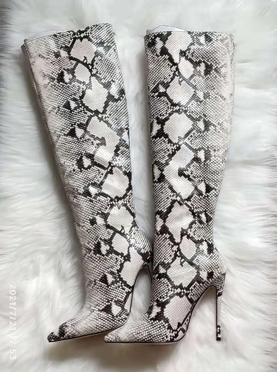 Roimaash Elegant Women Knee High Boots Stiletto High Heels Pointed Toe