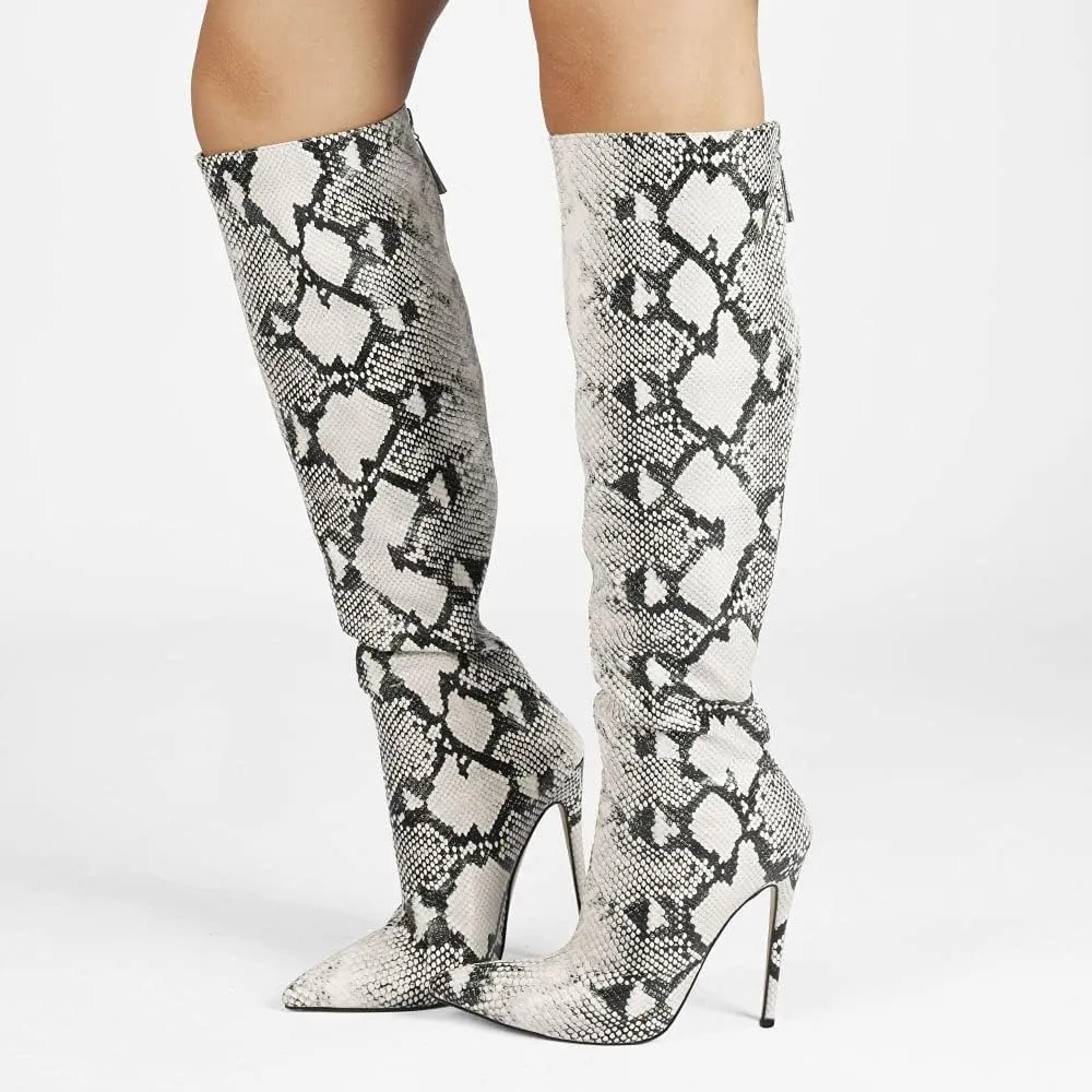 Roimaash Elegant Women Knee High Boots Stiletto High Heels Pointed Toe