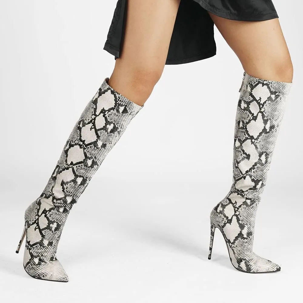 Roimaash Elegant Women Knee High Boots Stiletto High Heels Pointed Toe