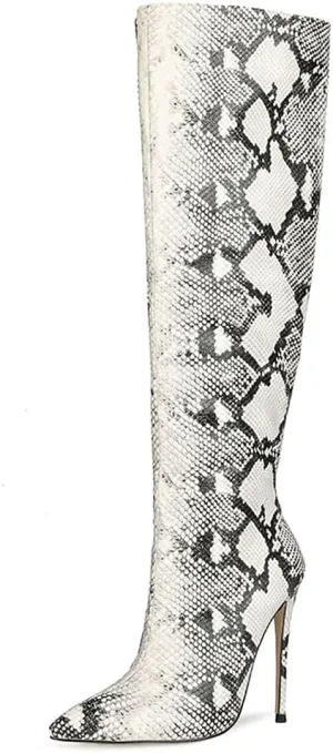 Roimaash Elegant Women Knee High Boots Stiletto High Heels Pointed Toe
