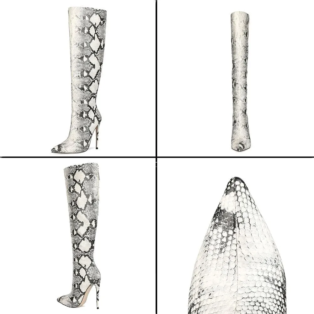 Roimaash Elegant Women Knee High Boots Stiletto High Heels Pointed Toe