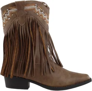ROPER Kids Girls Fringes Snip Toe Casual Boots Mid Calf - Brown