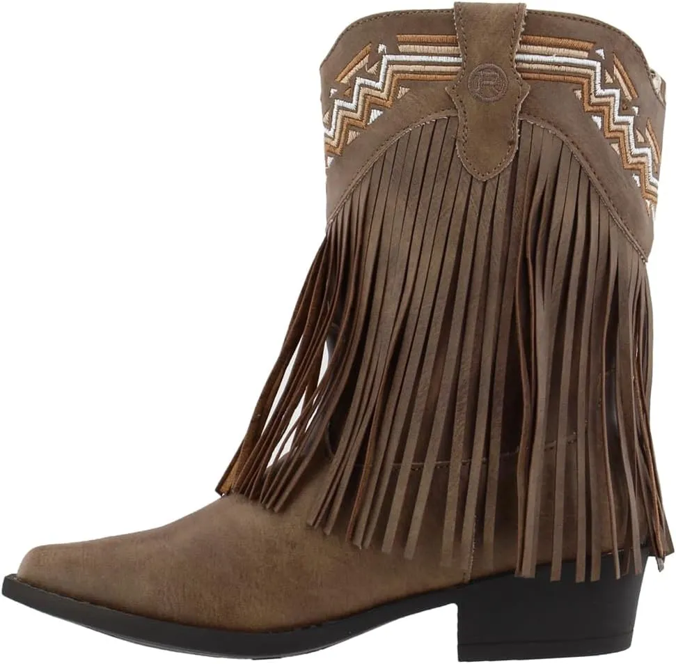 ROPER Kids Girls Fringes Snip Toe Casual Boots Mid Calf - Brown