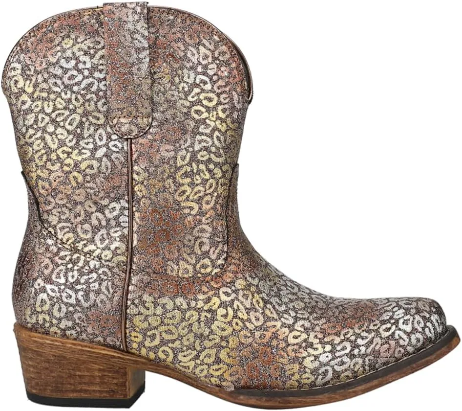 ROPER Womens Ingrid Metallic Leopard Snip Toe Casual Boots Ankle Low Heel 1-2" - Brown