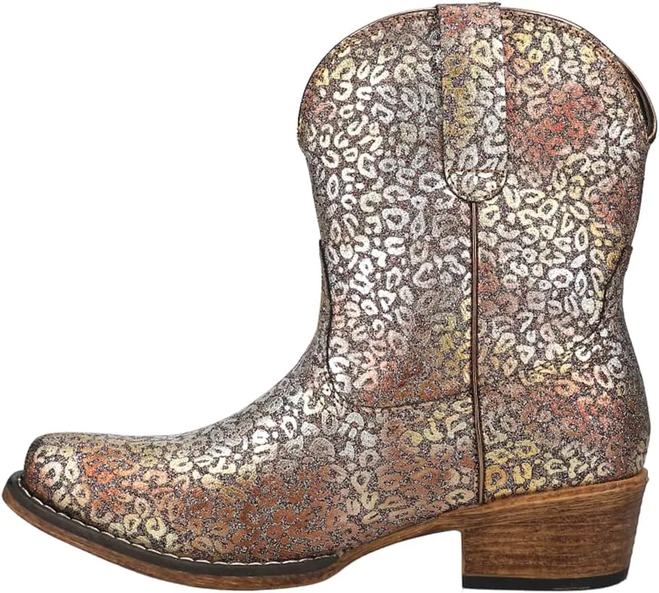 ROPER Womens Ingrid Metallic Leopard Snip Toe Casual Boots Ankle Low Heel 1-2" - Brown