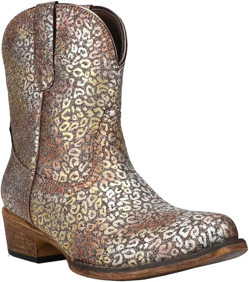 ROPER Womens Ingrid Metallic Leopard Snip Toe Casual Boots Ankle Low Heel 1-2" - Brown