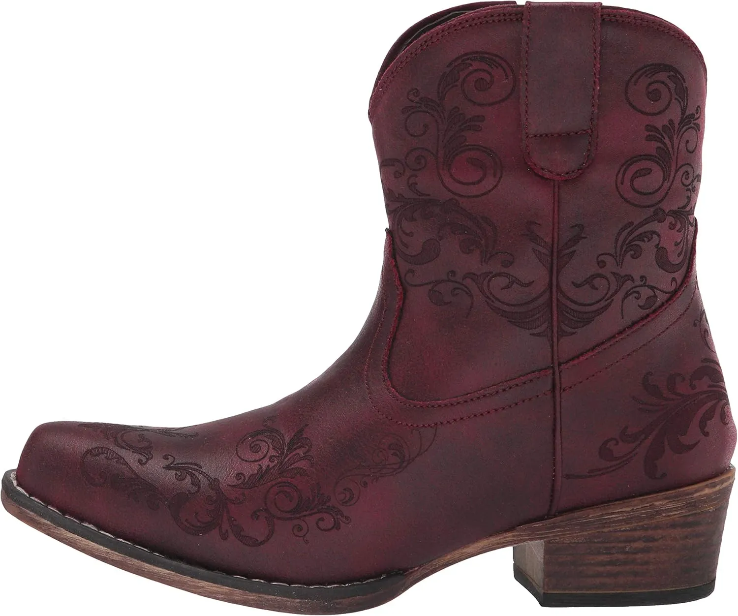 ROPER Womens Short Stuff Embossed Snip Toe Casual Boots Ankle Low Heel 1-2" - Brown