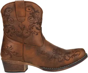 ROPER Womens Short Stuff Embossed Snip Toe Casual Boots Ankle Low Heel 1-2" - Brown