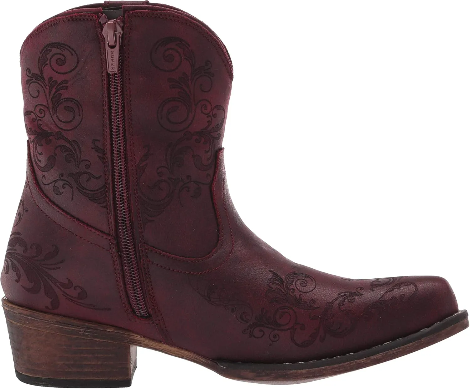 ROPER Womens Short Stuff Embossed Snip Toe Casual Boots Ankle Low Heel 1-2" - Brown