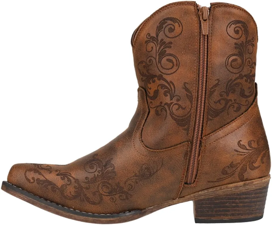 ROPER Womens Short Stuff Embossed Snip Toe Casual Boots Ankle Low Heel 1-2" - Brown